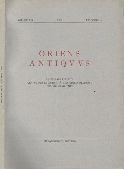Oriens Antiquus Volume XX 1981 fascicolo 4 - copertina