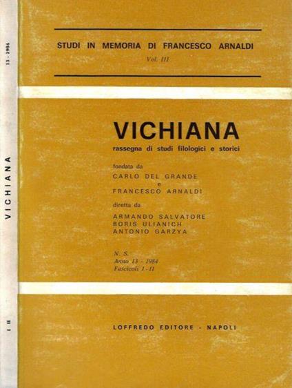Vichiana. Rassegna di studi filologici e storici, anno 13 - 1984 - Fascicoli I - II - copertina