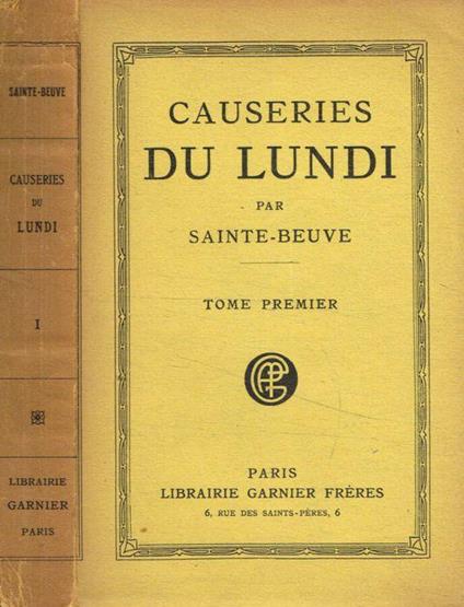 Causeries du lundi tome I - copertina