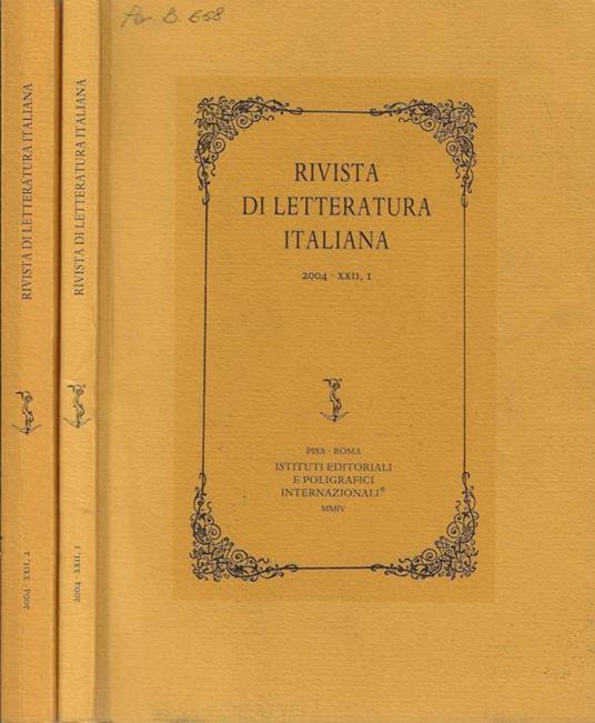 Rivista di letteratura italiana 2004 XXII N. 1, 2 - copertina
