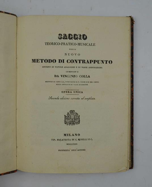 Saggio teorico-pratico-musicale ossia nuovo metodo di contrappunto… Seconda edizione corretta ed ampliata - copertina
