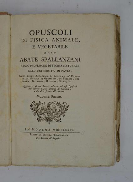 Opuscoli di fisica animale, e vegetale… Aggiuntevi alcune Lettere relative ad essi Opuscoli dal celebre Signor Bonnet di Ginevra, e da altri scritte dall'Autore - copertina