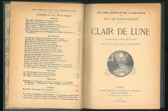 Ouvres completes illustrees - Clair de lune. Dessins de Lucien Metivet, graves sur bois par G. Lemoine - Guy de Maupassant - copertina