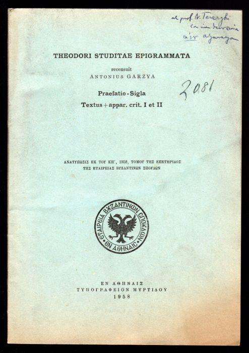 Theodori studiae epigrammata - Antonio Garzya - copertina
