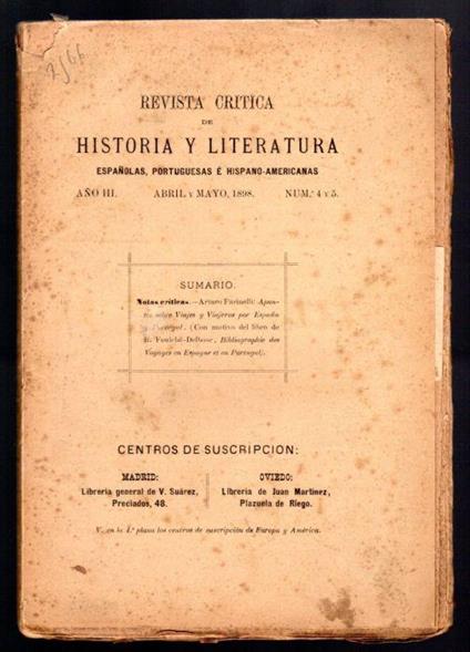 Revista critica de historia y literatura espanolas, portuguesas é hispano-americanas - Arturo Farinelli - copertina