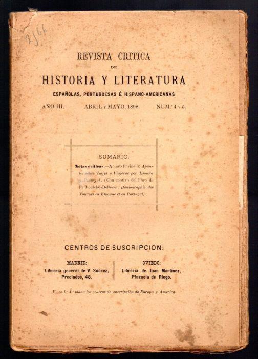 Revista critica de historia y literatura espanolas, portuguesas é hispano-americanas - Arturo Farinelli - copertina