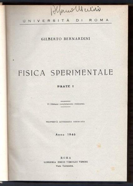 Fisica sperimentale Parte I - Gilberto Bernardini - copertina