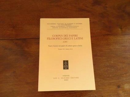 Corpus dei papiri filosofici greci e latini. Parte IV.1: Indici (I.1) - copertina
