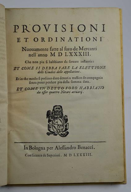 Dichiarationi, o additioni fatte ad alcuni statuti del foro delli mercanti della città di Bologna - copertina