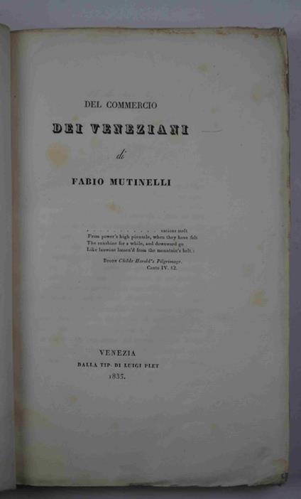 Del commercio dei veneziani - Fabio Mutinelli - copertina