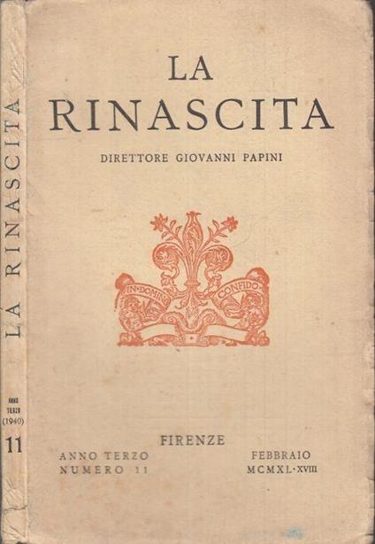Rivista La Rinascita Anno Terzo N.11 - copertina