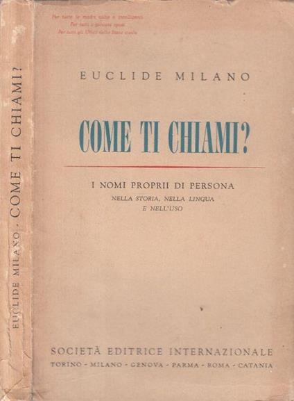 Come Ti Chiami? Nomi Proprii di Persona - Euclide Milano - copertina