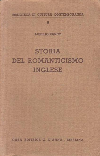Storia Del Romanticismo Inglese - Aurelio Zanco - copertina