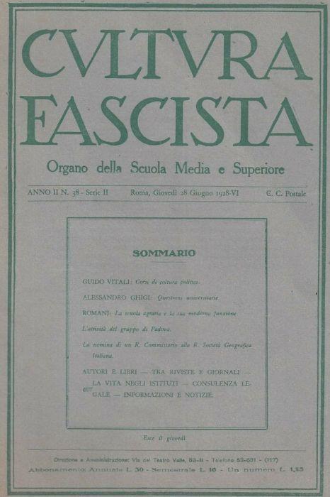 Rivista Cultura Fascista Anno Ii N.38 Organo Scuola - copertina