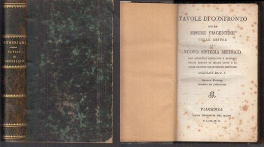 Tavole Confronto Misure Piacentine Nuovo Sistema Metrico - copertina
