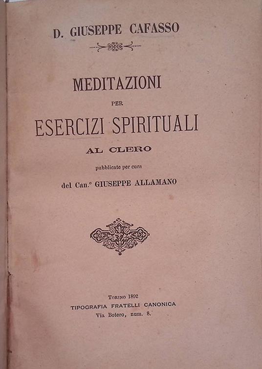 Meditazioni per esercizi spirituali al clero - Giuseppe Cafasso - copertina