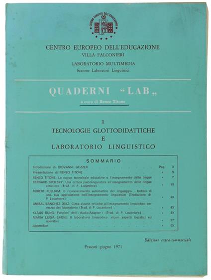 Tecnologie Glottolodidattiche E Laboratorio Linguistico - Renzo Titone - copertina