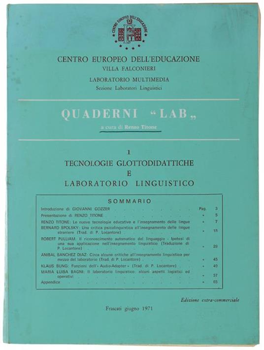 Tecnologie Glottolodidattiche E Laboratorio Linguistico - Renzo Titone - copertina