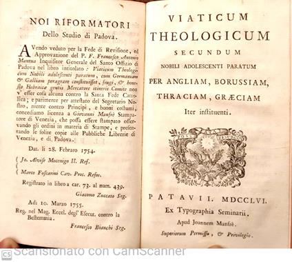 Viaticum theologicum nobili adolescenti paratum, cum Germaniam, et Galliam peragrare constituisset, frugi e honesto hebraicae gentis mercatore itineris comite. Viaticum theologicum secundum nobili adolescenti paratum per Angliam, Borussiam, Thraciam, - copertina