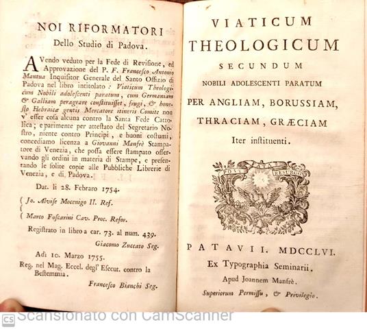 Viaticum theologicum nobili adolescenti paratum, cum Germaniam, et Galliam peragrare constituisset, frugi e honesto hebraicae gentis mercatore itineris comite. Viaticum theologicum secundum nobili adolescenti paratum per Angliam, Borussiam, Thraciam, - copertina