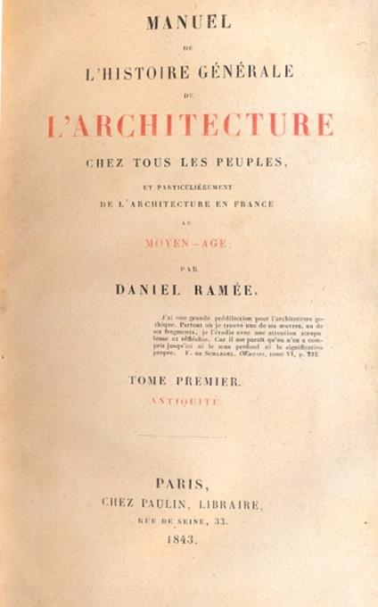 Manuel de l'histoire generale de l'architecture chez tous les peuples, et particulierement de l'architecture en France au moyen age - Daniel Ramee - copertina