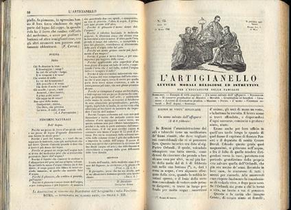 L' artigianello. Letture morali, religiose ed istruttive per l'educazione delle famiglie. Rivista settimanale diretta da Ottavio Gigli. La rivista contiene scritti su viaggi, agricoltura, scienze, astronomia ecc. - copertina
