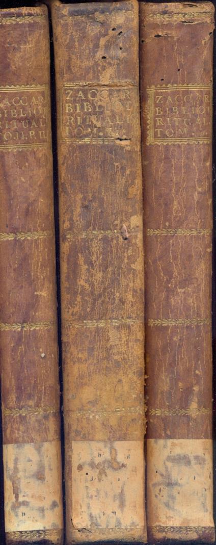 Bibliotheca ritualis concinnatum opus a Francisco Antonio Zaccaria ac duos in tomos tributum quorum alter de libris ipsis ritualibus alter de illorum explanatoribus agit. Tomus I: De libris ad sacros utriusque ecclesiae orientalis, et occidentalis ri - copertina