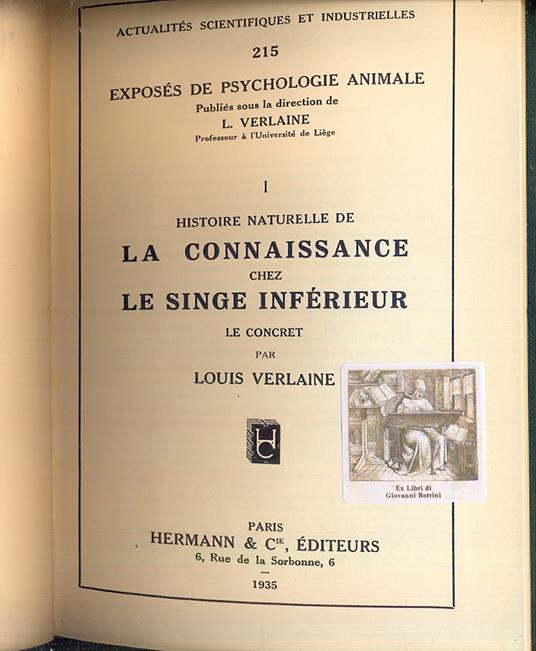 Histoire naturelle de la connaissance chez le singe inferieur: le concret, le syncretique, l'abstrait - copertina