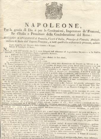 Editto napoleonico che decreta che i Capitani di Bastimenti mercantili siano distinti in due classi - copertina
