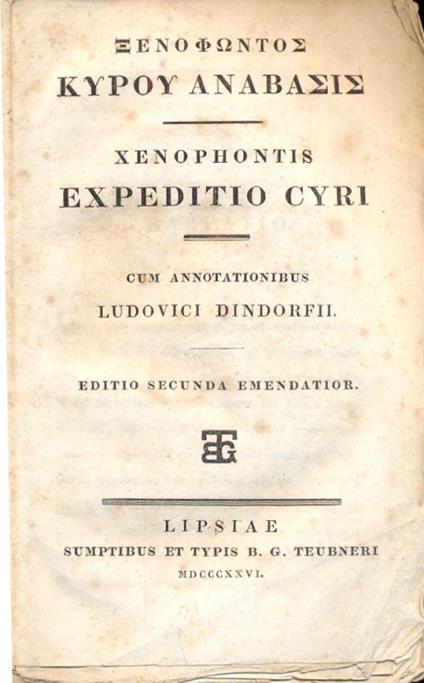 Expeditio Cyri. Cum annotationibus Ludovici Dindorfii - copertina