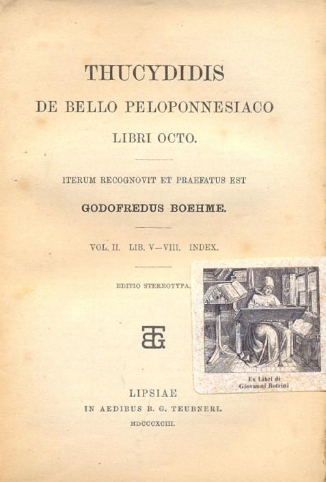 De bello Peloponnesiaco, libri octo. Vol. II: Lib. V-VIII - Tucidide - copertina