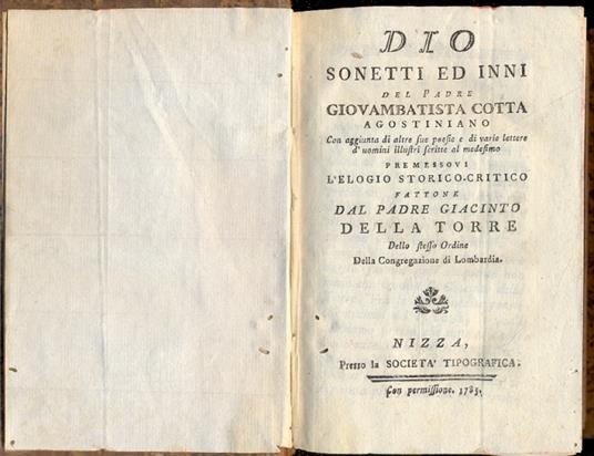 Dio, sonetti ed inni. Con aggiunta di altre poesie e di varie lettere d'uomini illustri scritte all'autore - copertina