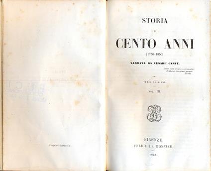 Storia di cento anni ( 1750-1850). 3° vol - copertina