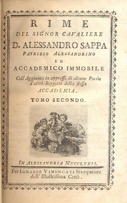 Rime. Coll'aggiunta in appresso di alcune poesie d'altri Soggetti della stessa Accademia. Tomo secondo - copertina