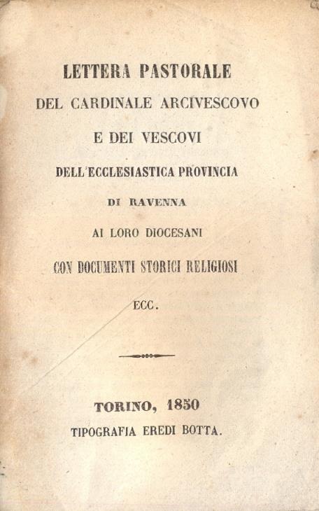 Lettera pastorale del cardinale arcivescovo e dei vescovi dell'ecclesiastica provincia di Ravenna ai loro diocesani - copertina