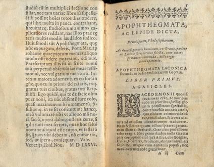 Apophthegmatum ex Optimis Utrisque Lingae Scriptoribus. Libri IIX. Paulli Manutii studio , atque industria, doctissimorum Thelogorum consilio, atque ope ab omnibus mendis vindicati, quae pium, & veritatis Chatolicae studiorum lectorem poterant offend - copertina