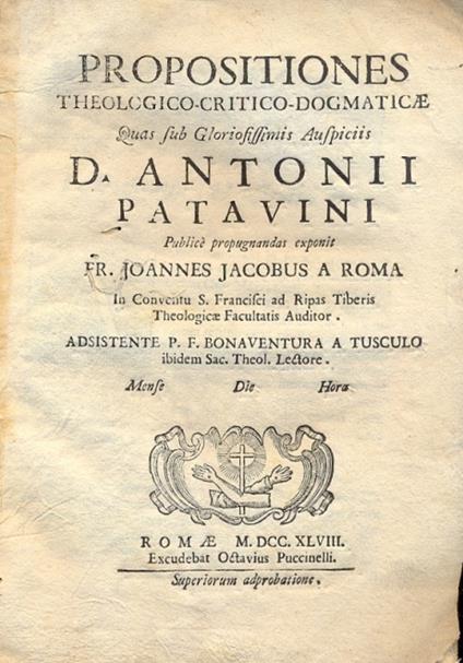 Propositiones Theologico - Critico - Dogmaticae - copertina