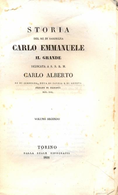 Storia del Re di Sardegna, Carlo Emmanuele il Grande. Volume secondo - copertina