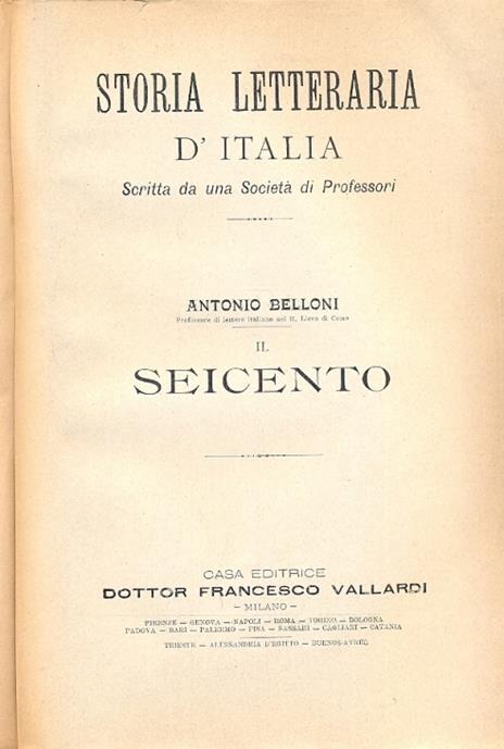 Il Seicento (Storia letteraria d'Italia) - Antonio Belloni - copertina