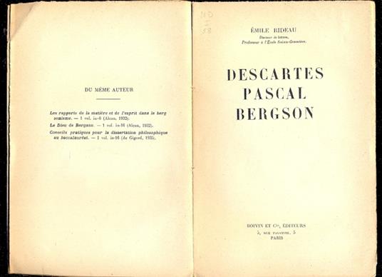 Descartes Pascal Bergson - Emile Rideau - copertina