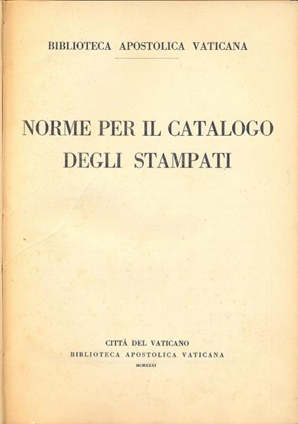 Norme per il catalogo degli stampati - copertina