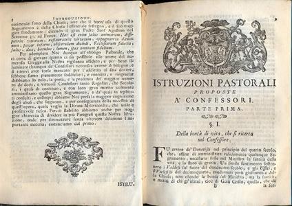 Istruzioni pastorali . Colla spiegazione de' casi riservati. Coll'aggiunta del carteggio e risposte ricevute da Benedetto XIV sopra il dubbio circa la sollecitazione, e coll'aggiunta de' casi straordinarj ed insoliti per ammaestramento de' novelli sa - copertina