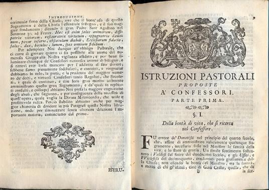 Istruzioni pastorali . Colla spiegazione de' casi riservati. Coll'aggiunta del carteggio e risposte ricevute da Benedetto XIV sopra il dubbio circa la sollecitazione, e coll'aggiunta de' casi straordinarj ed insoliti per ammaestramento de' novelli sa - copertina