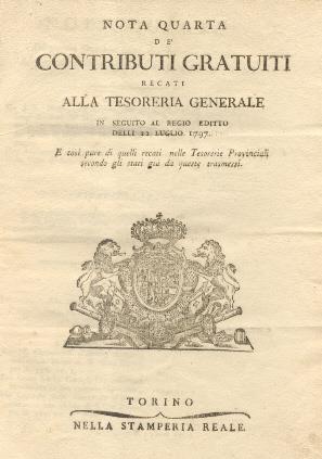 Nota Quarta de' contributi gratuiti recati alla Tesoreria Generale e Provinciale dal 1° dicembre 1797 a tutto il 9 febbraio 1798.. - copertina