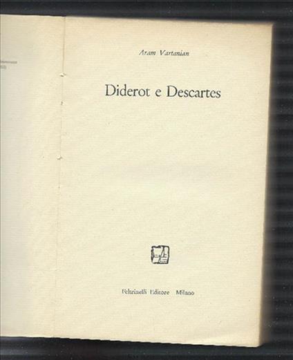 Diderot E Descartes - Aram Vartanian - copertina