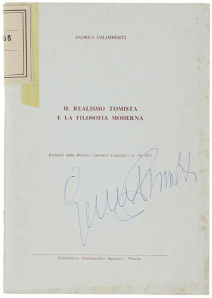 Il Realismo Tomista E La Filosofia Moderna. Estratto Dalla Rivista "Incontri Culturali" N. 3-4 1973 - Andrea Galimberti - copertina