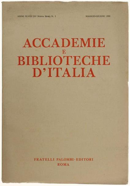 Accademie E Biblioteche D'italia. N.3 - Maggio/Giugno 1980 - copertina