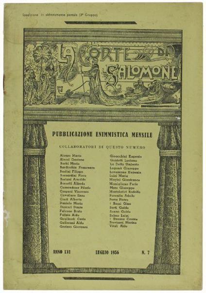 La Corte Di Salomone. Anno Lvi - N.7 - Luglio 1956 - copertina