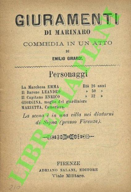 Giuramenti di marinaro. Commedia in un atto - Emilio Girardi - copertina