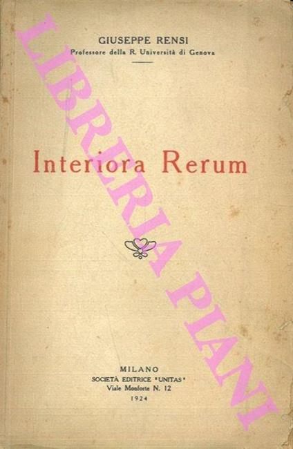 Interiora rerum - Giuseppe Rensi - copertina